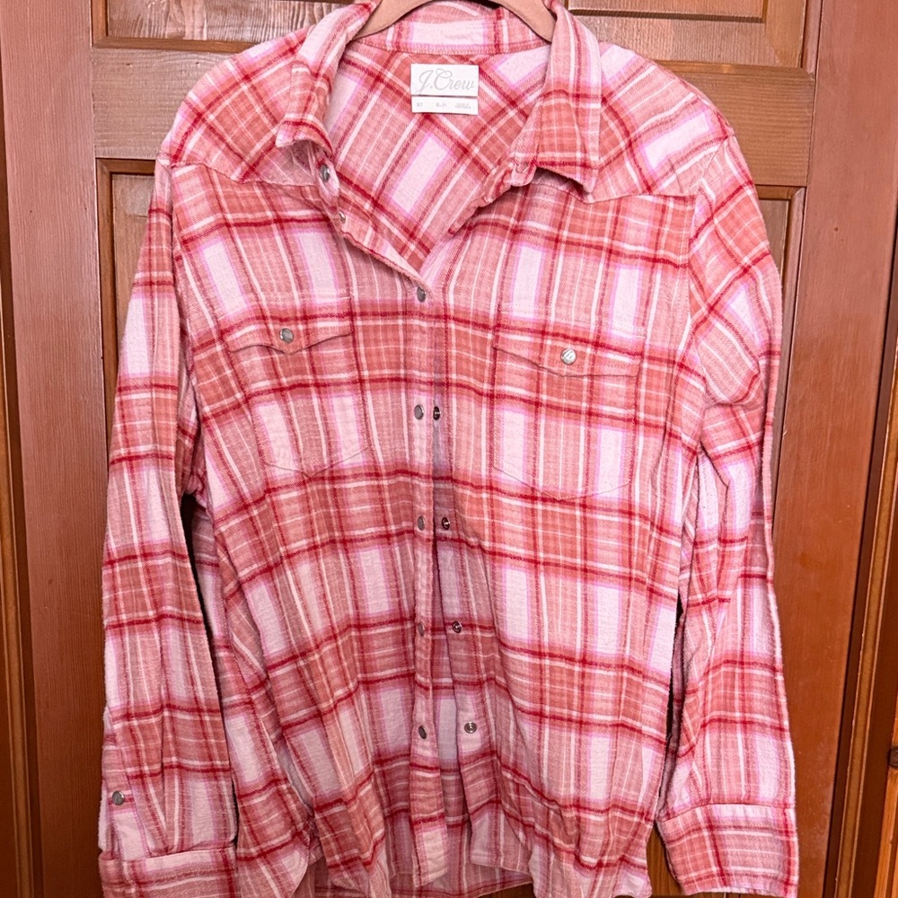 J. Crew Pink and Red Plaid Flannel Shirt